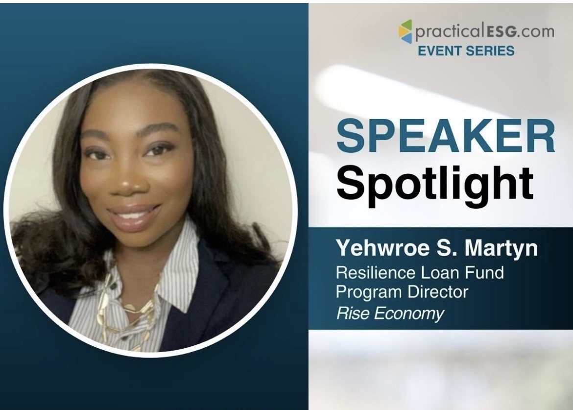 Practical ESG Speaker Spotlight graphic featuring Yehwroe Martyn