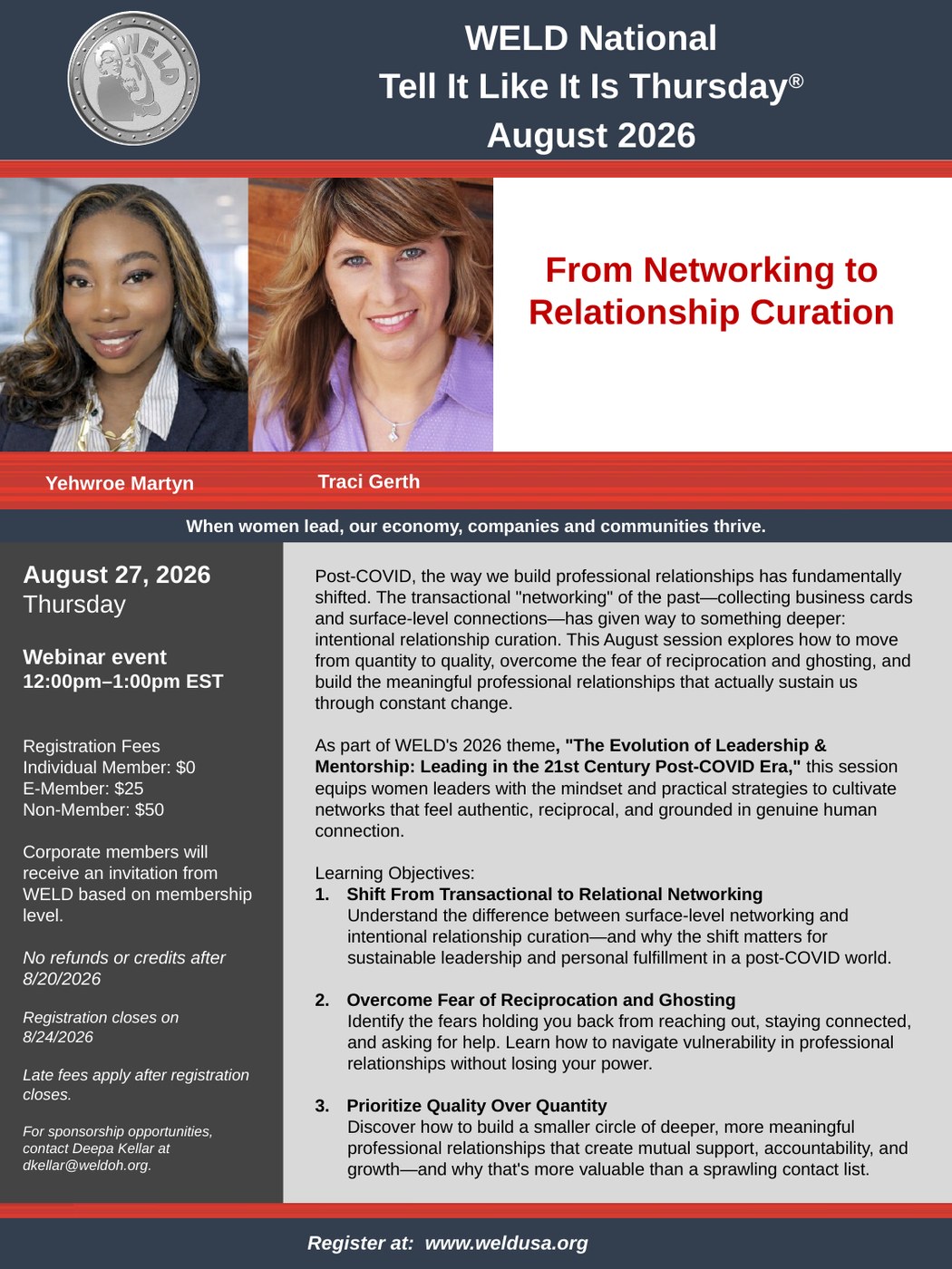 WELD National Tell It Like It Is Thursday flyer featuring Yehwroe Martyn, From Networking to Relationship Curation